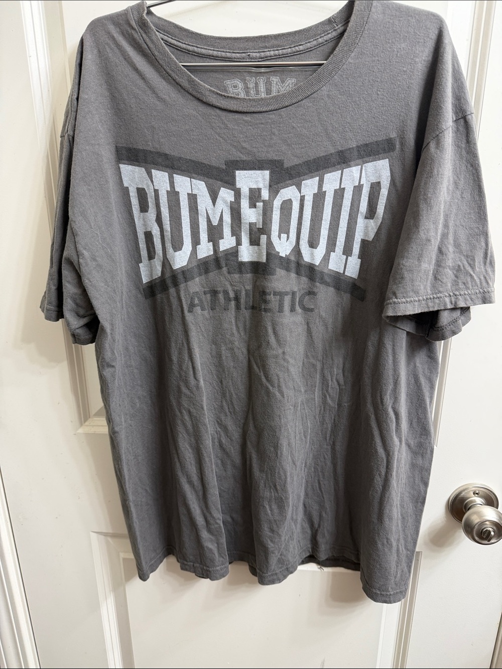 Vintage Bum Equipment Gray Graphic Athletic Tee with Bold Chest Logo size XL